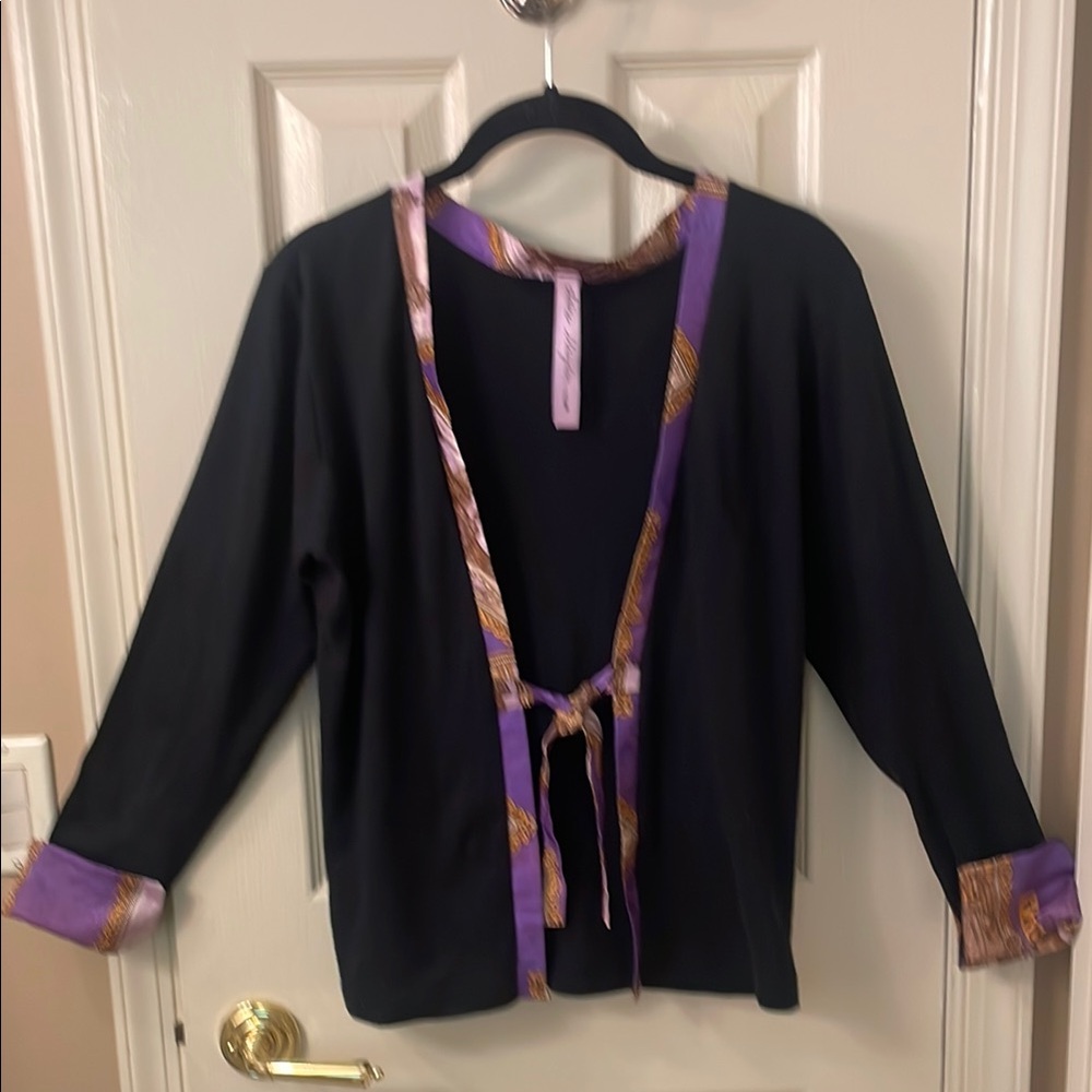 Claire Blaydon Black Knit fabric trimmed cardigan with matching Tank